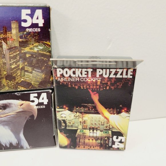 5 Mix Lot Pocket Jigsaw Puzzles Chicago Boeing 747 Bald Eagle Airplanes USA Made - Picture 4 of 5